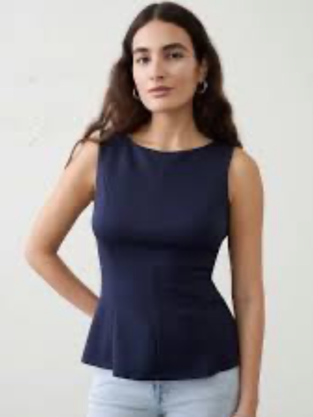 BANANA REPUBLIC Soft Touch Peplum-Hem Top in Navy Blue - NWT, Small